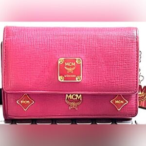 MCM Small Pink Wallet ID Cardholder Pink Leather Bifold Wallet MCM Charm Gift